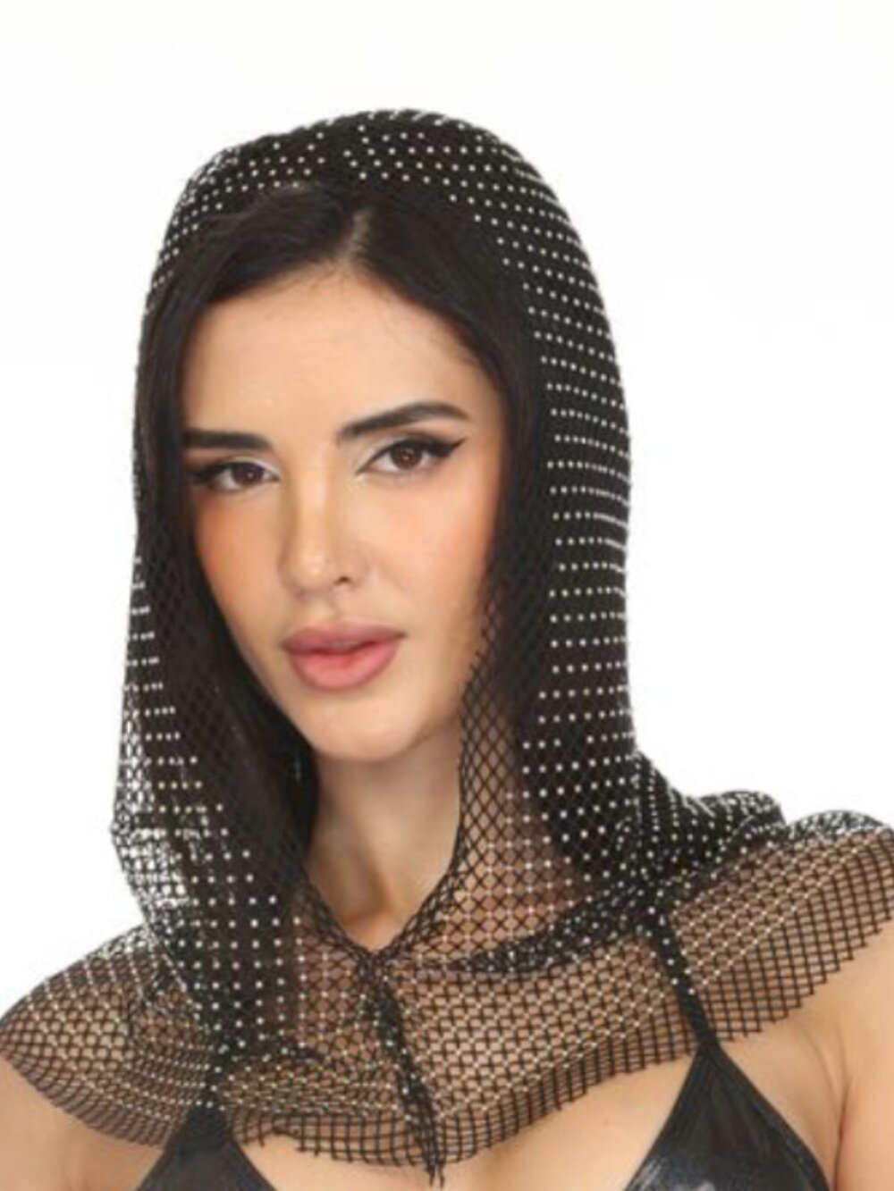 Rhinestone Hooded Face Cape